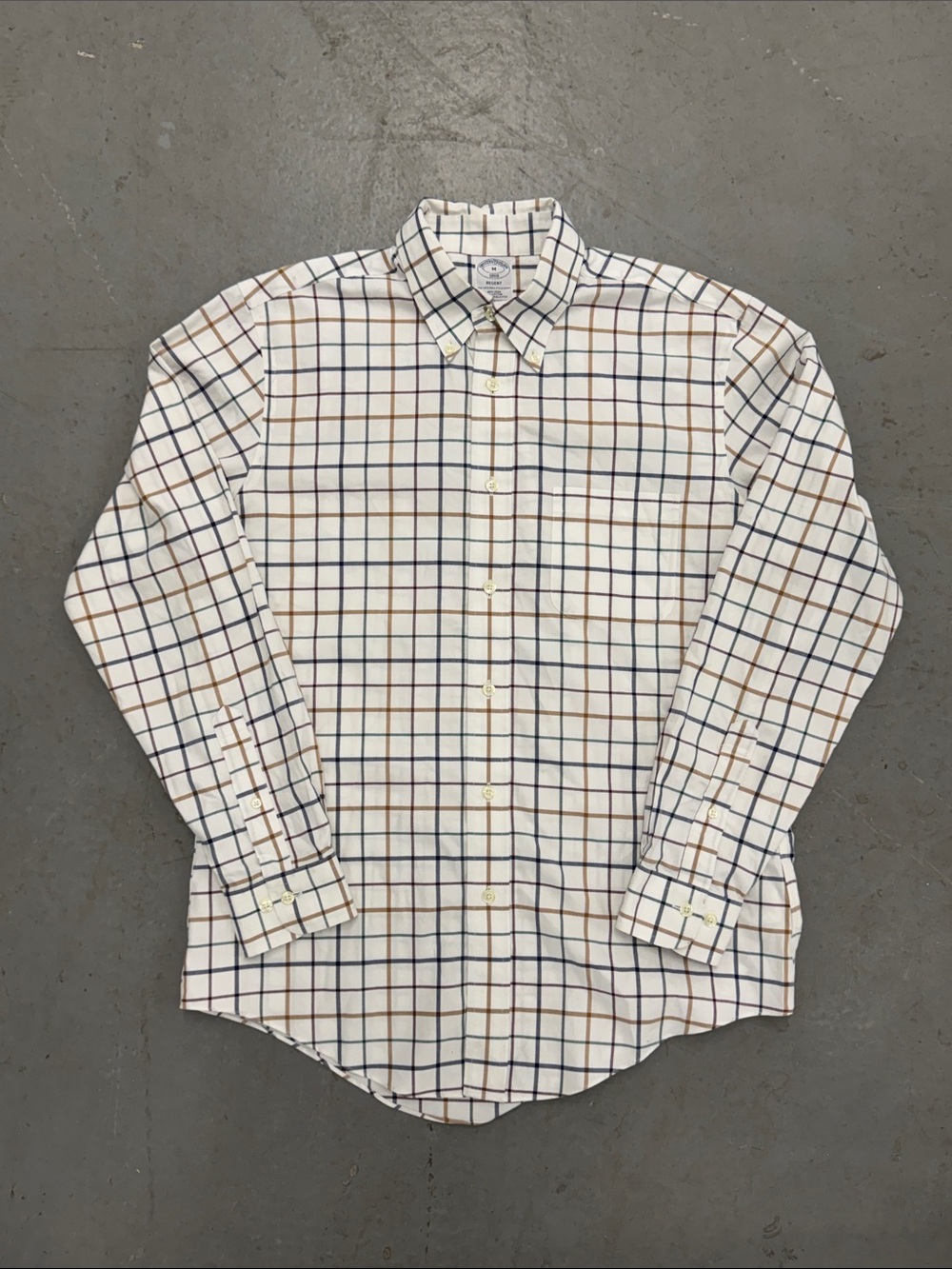 Brooks Brothers Madison Fit White Shirt with Windowpane Check M